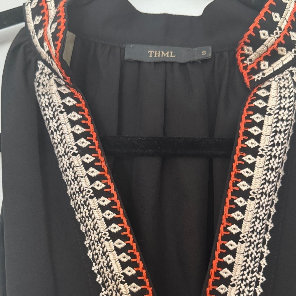Black Sleeveless Dress with Embroidered Trim - Picture 4 of 5